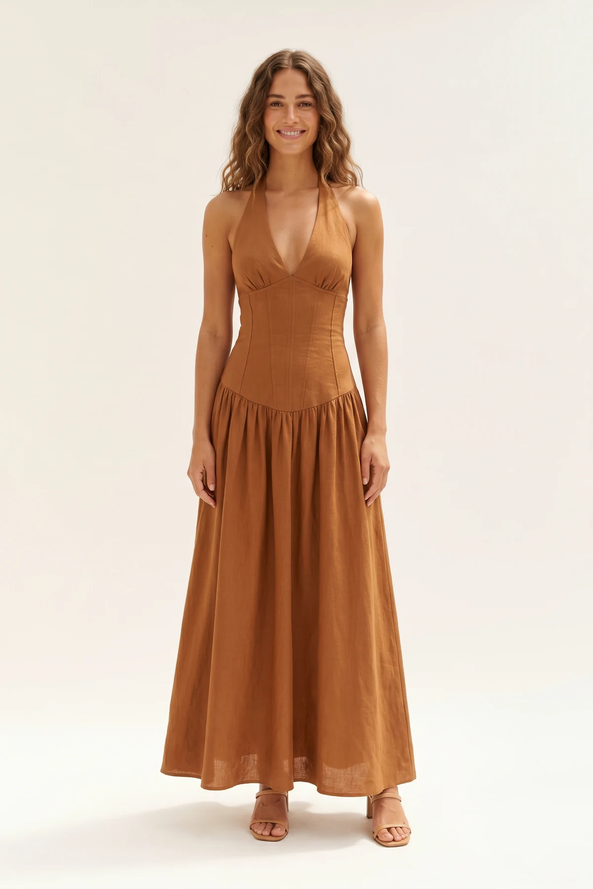 Bexley Halter Corset Maxi Dress front view on a clean studio background