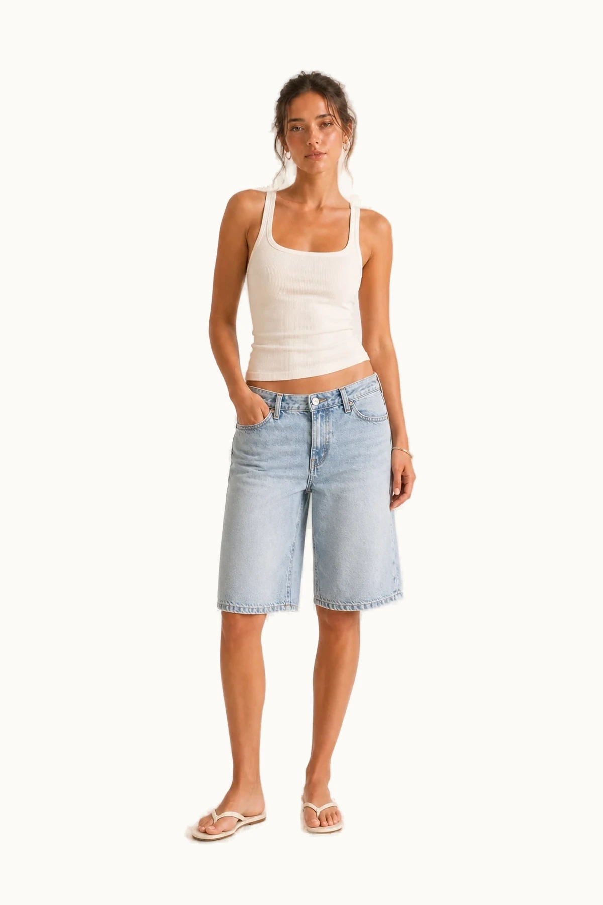 Dani Low-Slung Denim Bermuda Short in Pale Indigo