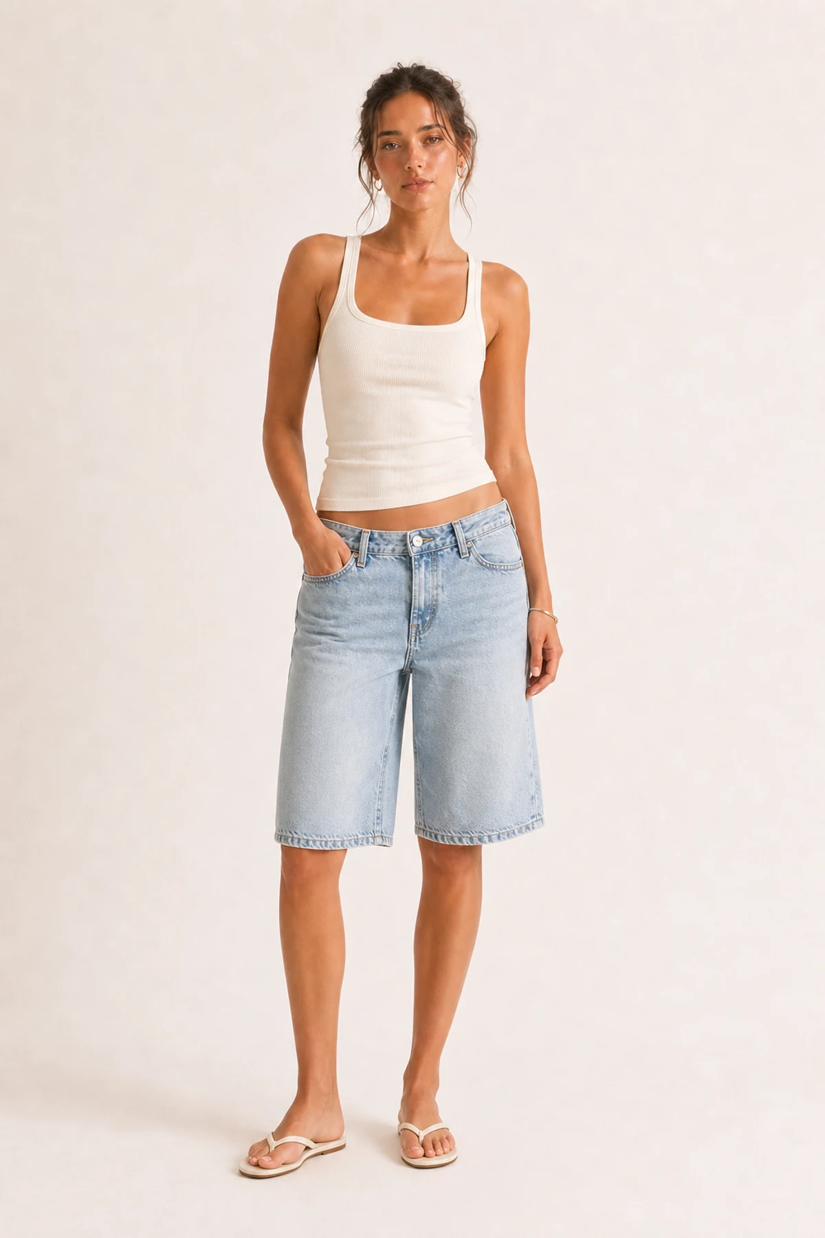 Dani Low-Slung Denim Bermuda Short front view on a clean studio background
