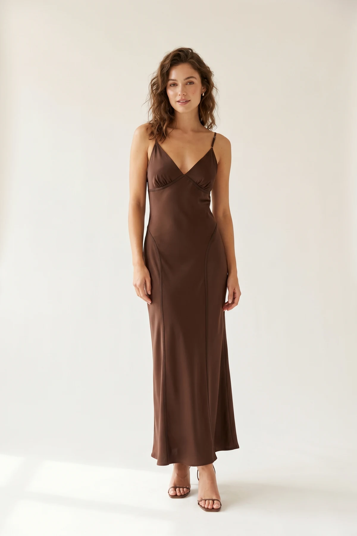 Esme Exposed-Seam Slip Maxi Dress front view on a clean studio background