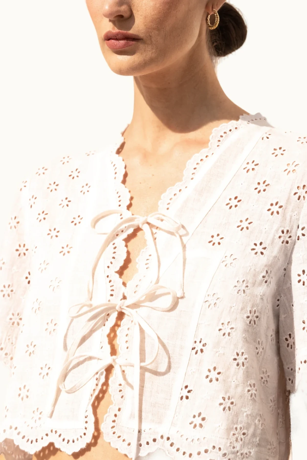 Etta Eyelet Tie-Front Blouse in Optic White