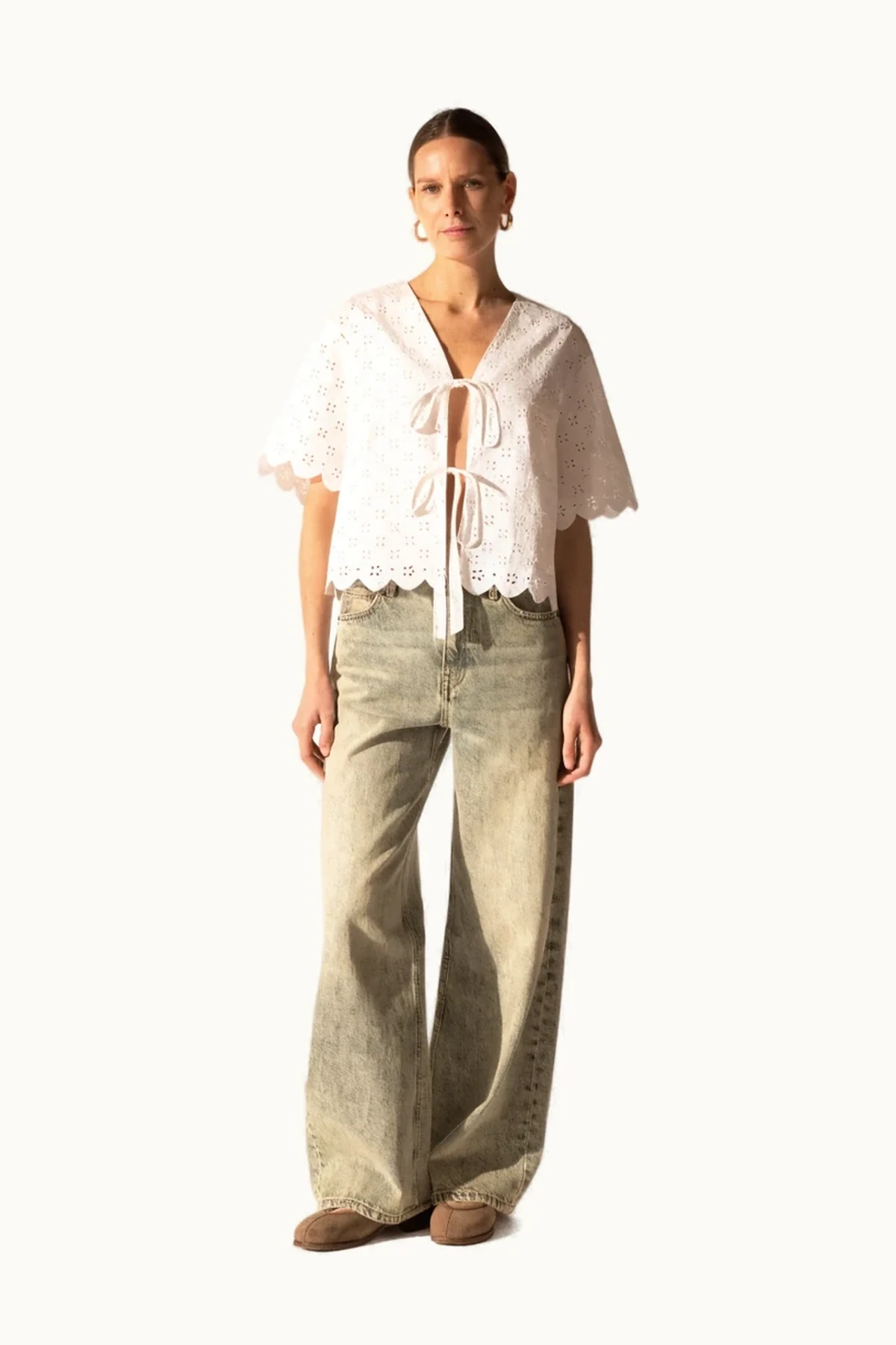 Etta Eyelet Tie-Front Blouse in Optic White