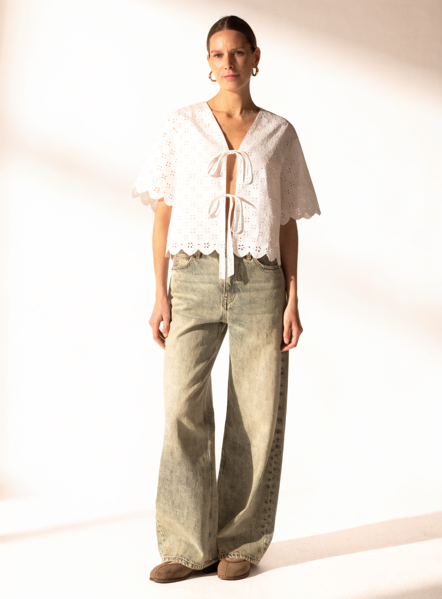 Etta Eyelet Tie-Front Blouse front view on a clean studio background