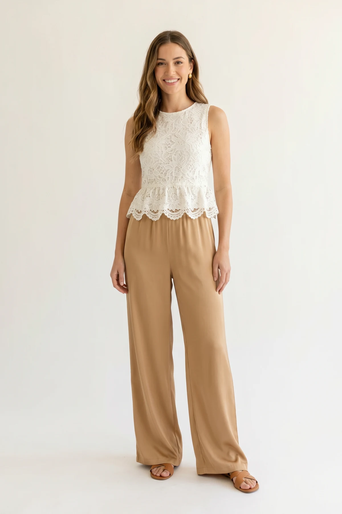 Golden Hour Guipure Lace Co-ord Set in Ivory Sand