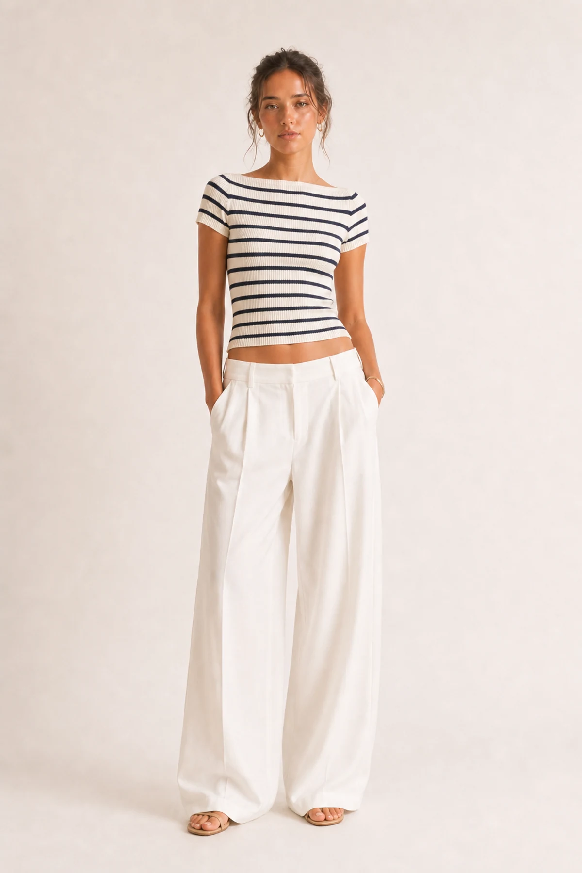 Inez Striped Boatneck Knit Tee front view on a clean studio background