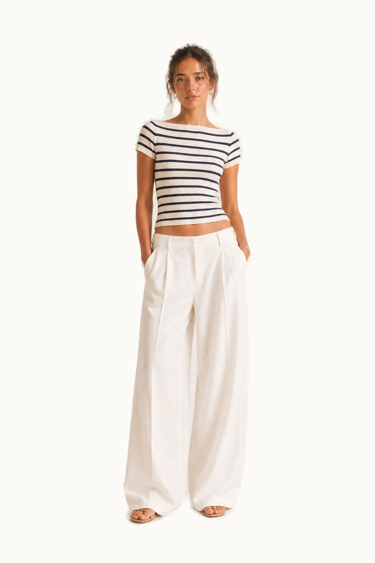 Inez Striped Boatneck Knit Tee front view on a clean studio background