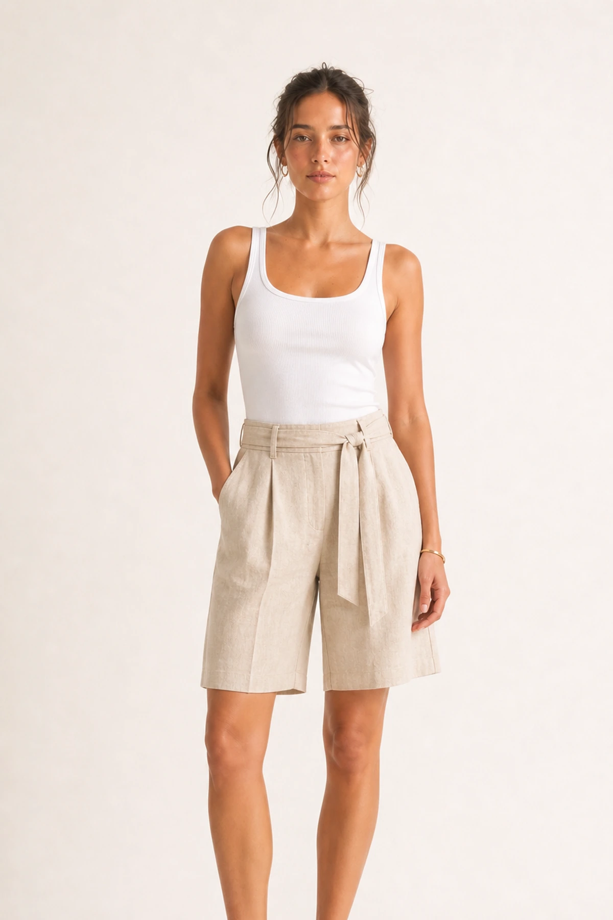 Lenna Linen Bermuda Short front view on a clean studio background