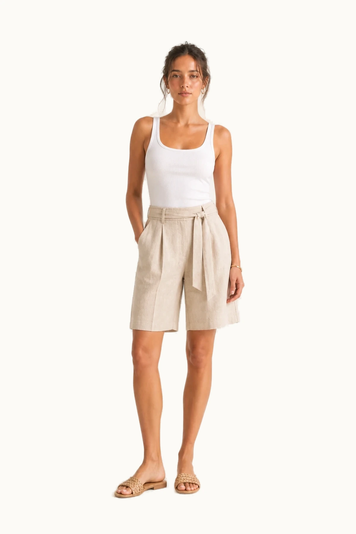 Lenna Linen Bermuda Short front view on a clean studio background