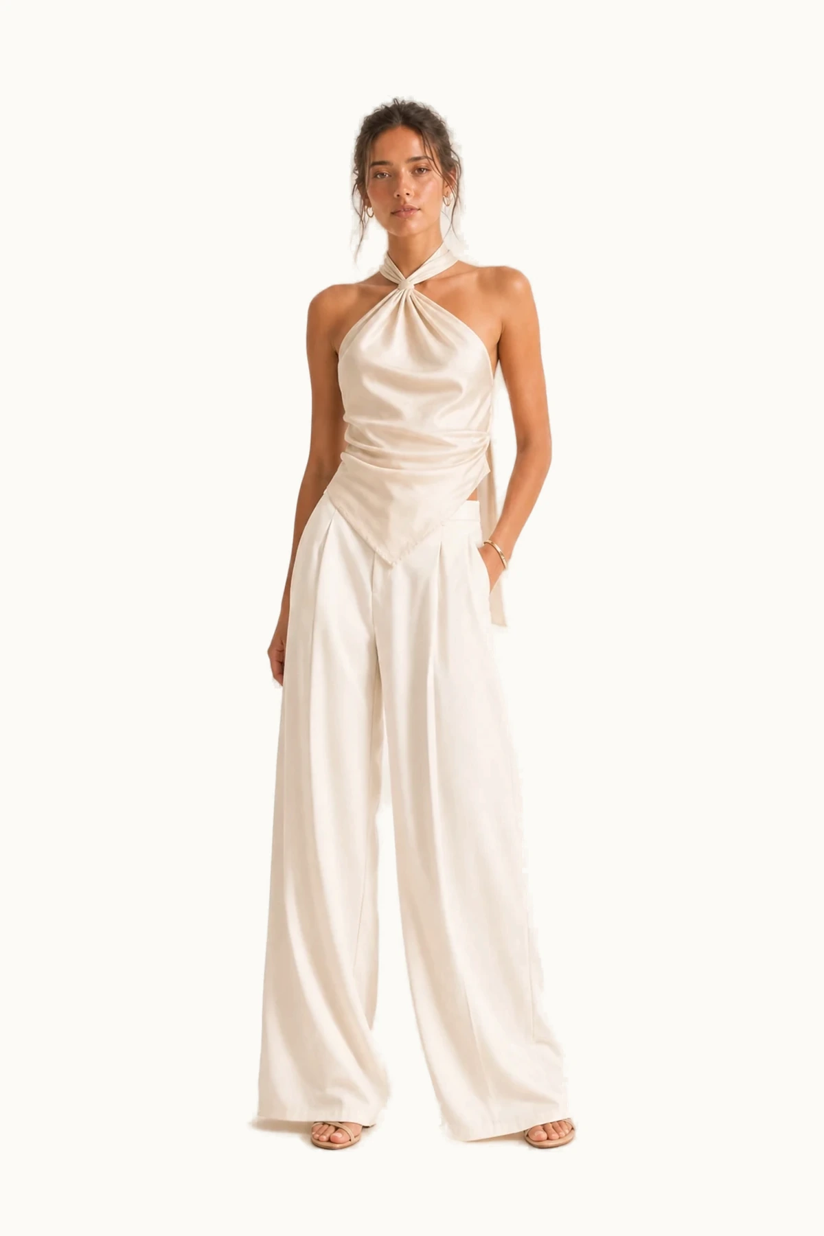 Livia Ruched Halter Scarf Top in Buttercream