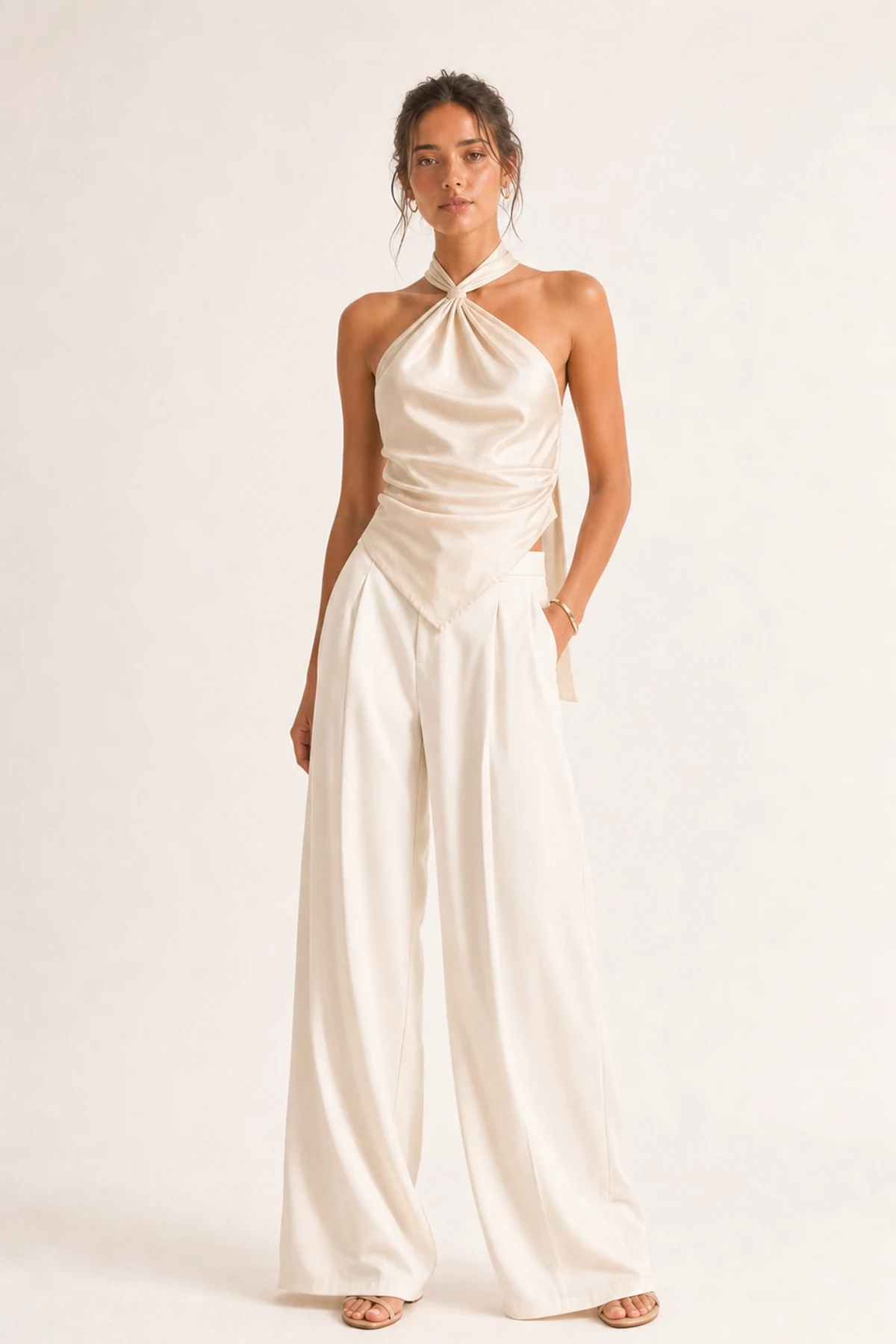 Livia Ruched Halter Scarf Top front view on a clean studio background