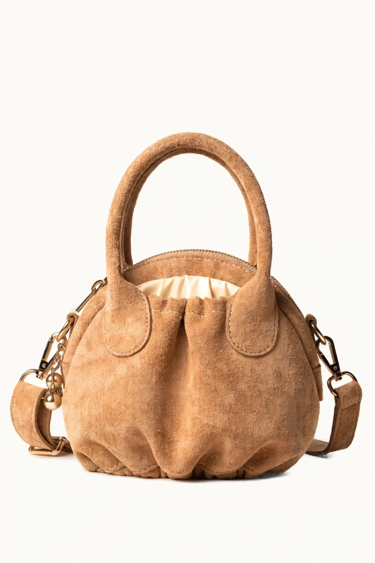 Marlowe Soft Charm Bowling Bag in Sand Suede
