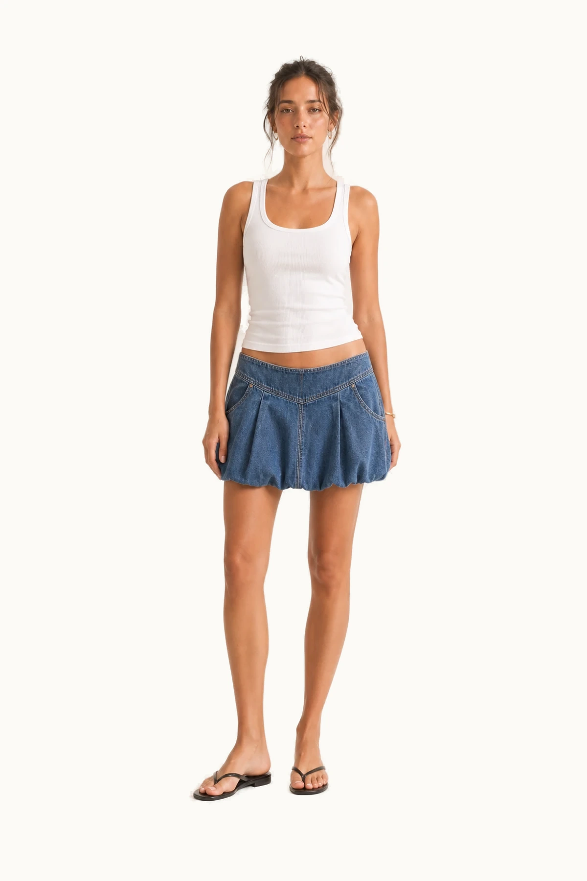 Mira Denim Bubble Skort in Washed Indigo