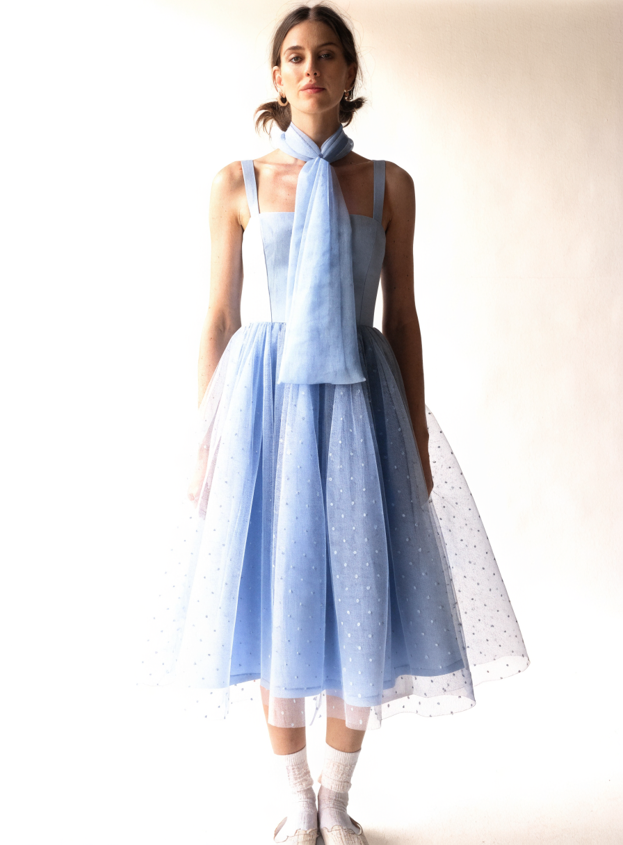 Sol Dot-Tulle Scarf Midi Dress front view on a clean studio background